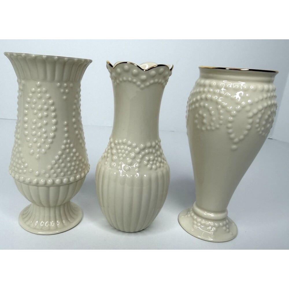 Lenox Hobnail Beaded Bud Vases with Gold Rim 5", set of 3, with Box - Picture 4 of 14